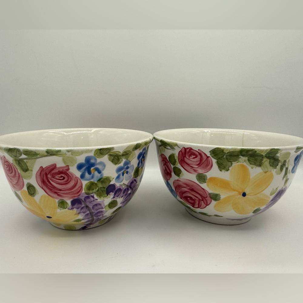 Tabletops Valentino Cereal Candy  6" Decorative Bowls Set 2 Hand Painted Floral